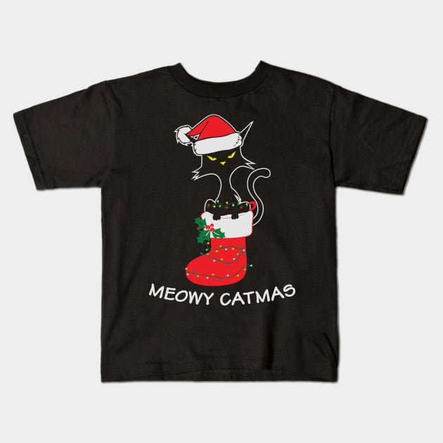 Meowy Catmas Christmas Stockings Gift for Cat Lovers Kids T-Shirt by BadDesignCo